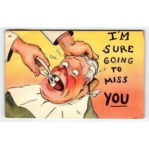 Vintage 1940s Linen Postcard Comic Dentist Tooth Extraction Humor